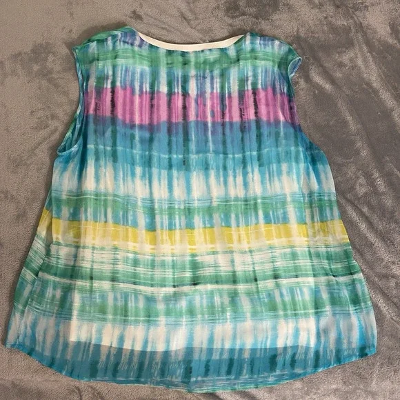 Calvin Klein Woman's OX Sleeveless Multicolor Top Sheer Lined‎ Spring colorful - Picture 3 of 8